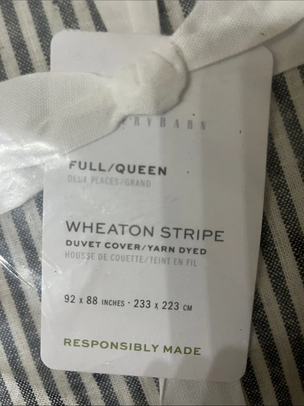 Pottery Barn Navy and White Wheaton Stripe Duvet Cover queen / full 92x88 NWT - Picture 2 of 3